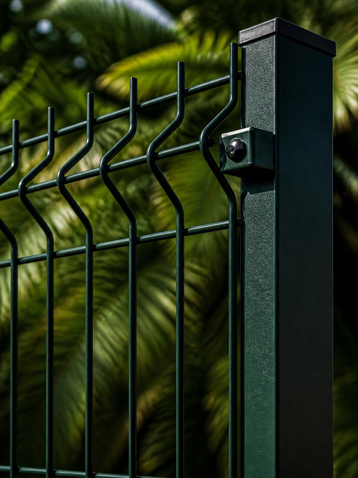 Detalle de malla europea verde con poste reforzado